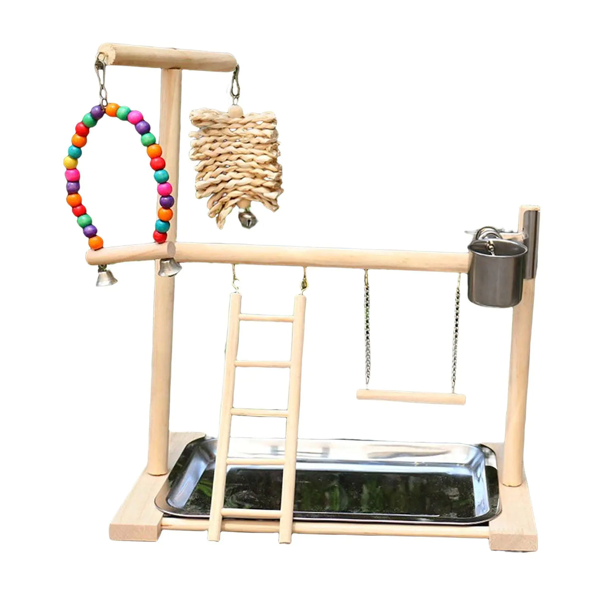 Solid Wood Parrot Playstand with Gym Ladder and Toys