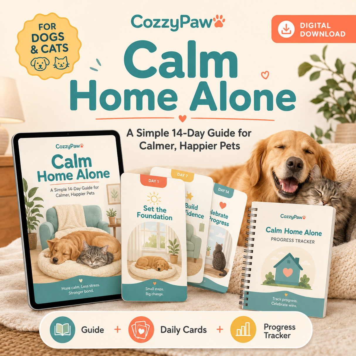 Calm Home Alone - 14-Day Digital Guide for Dogs & Cats