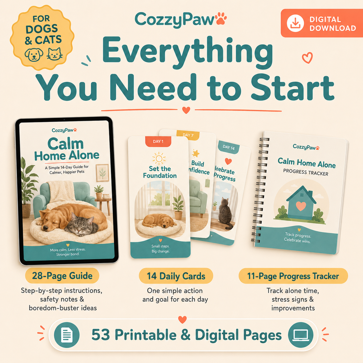 Calm Home Alone - 14-Day Digital Guide for Dogs & Cats