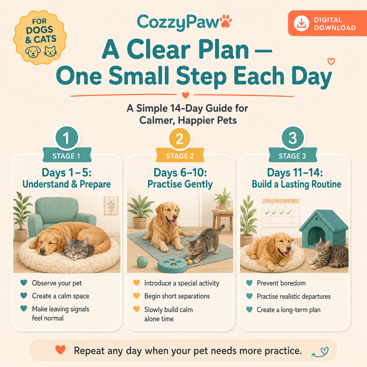Calm Home Alone - 14-Day Digital Guide for Dogs & Cats