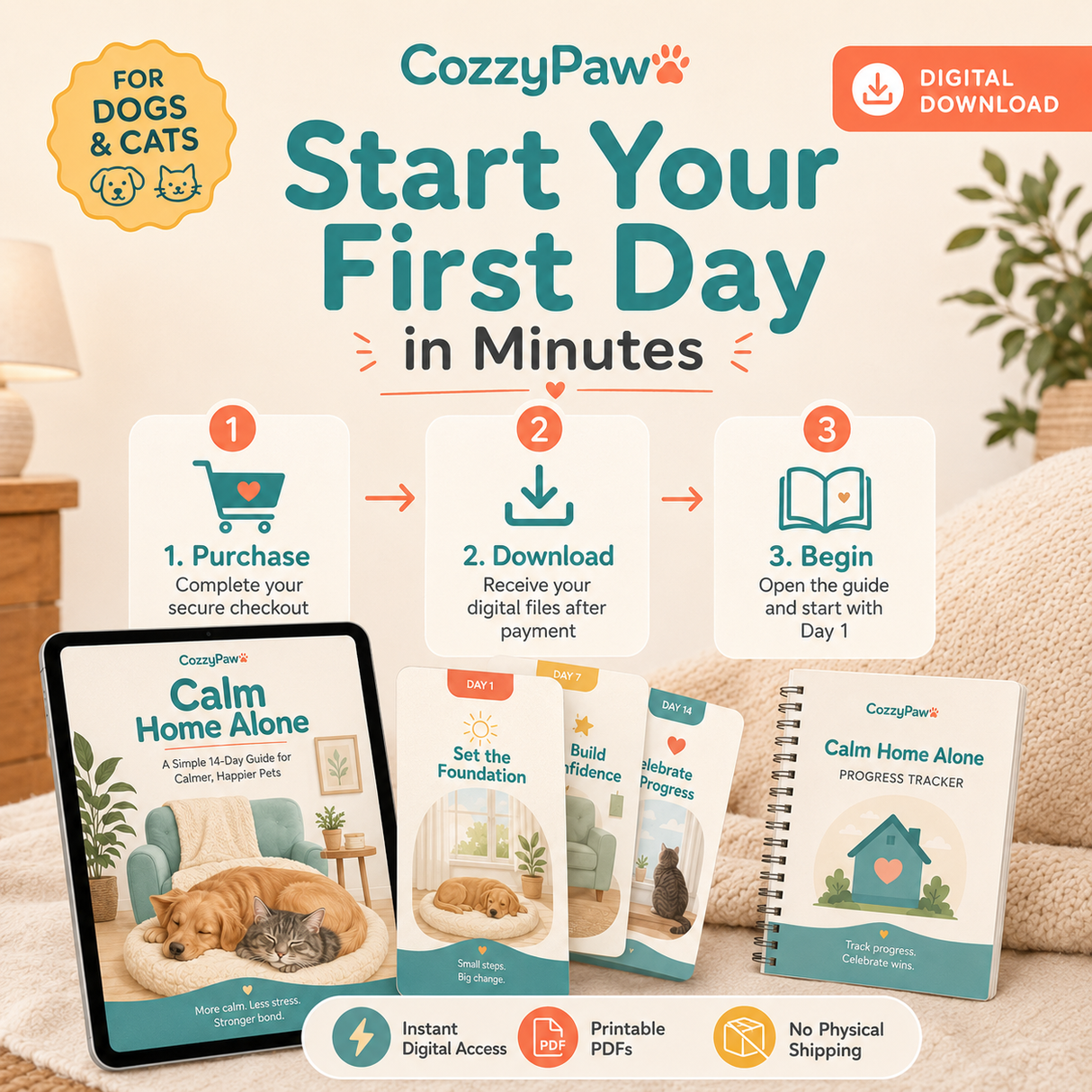 Calm Home Alone - 14-Day Digital Guide for Dogs & Cats